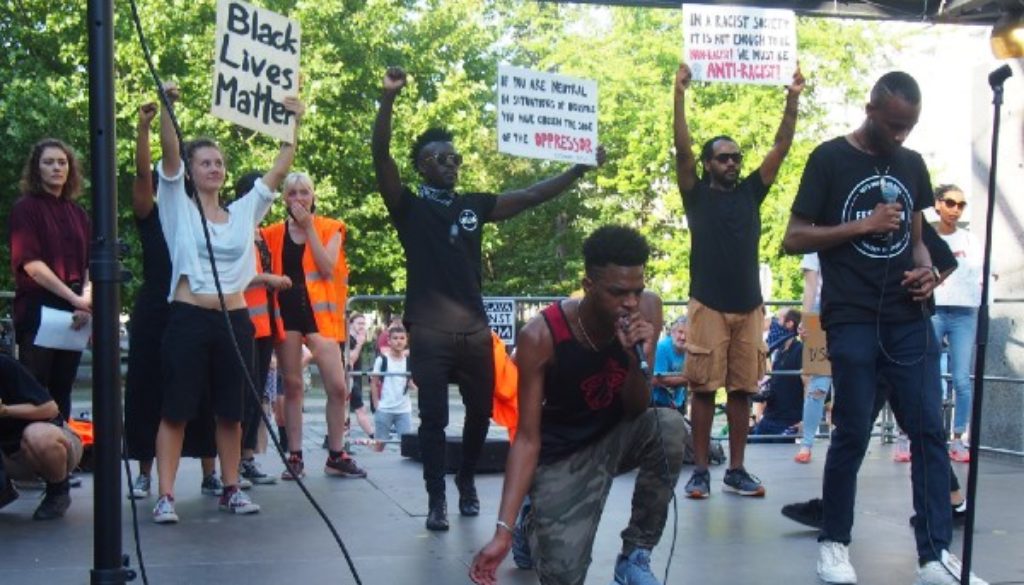 Kunta J performing during Black Lives Matter protest