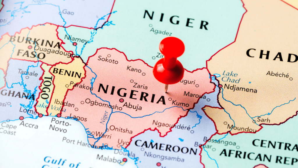 Red pin in Map of Nigeria