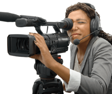 young black women with professional video camera